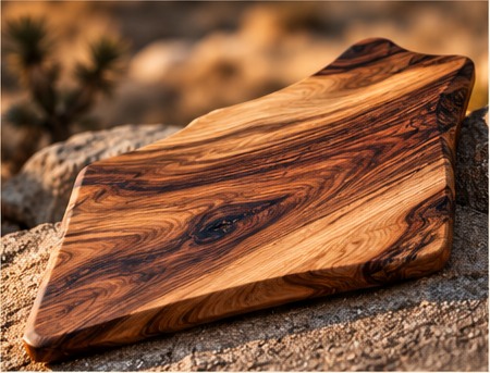 Warmly lit handcrafted wooden board