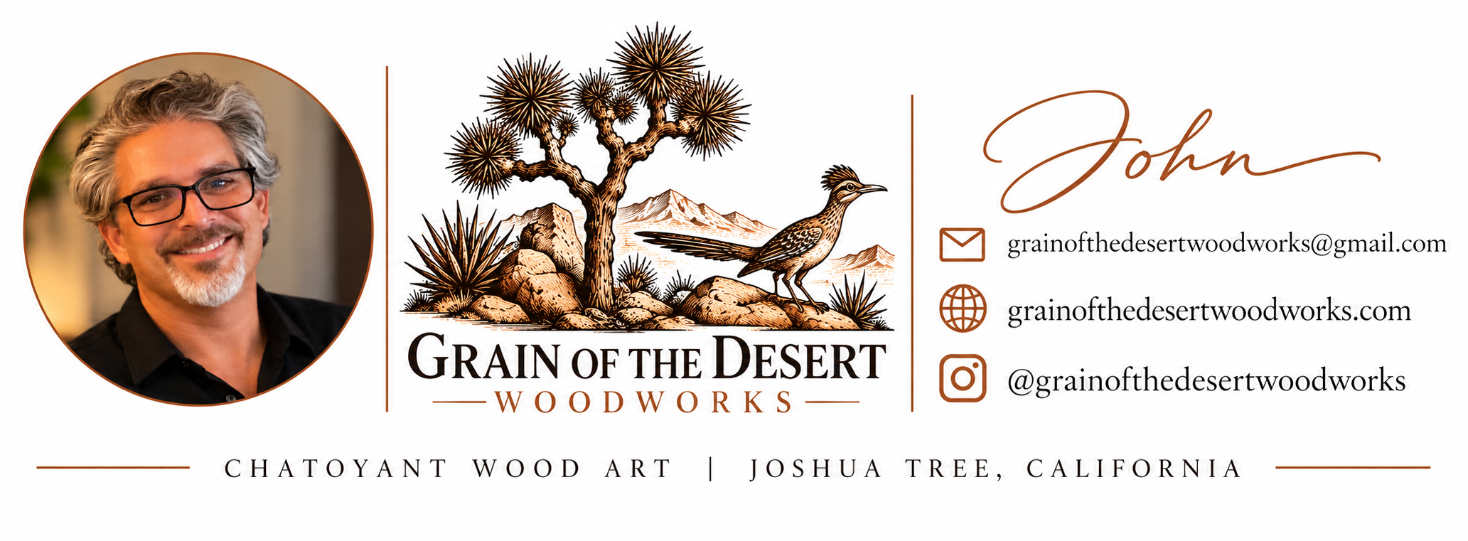 John's contact card featuring a roadrunner and the studio email