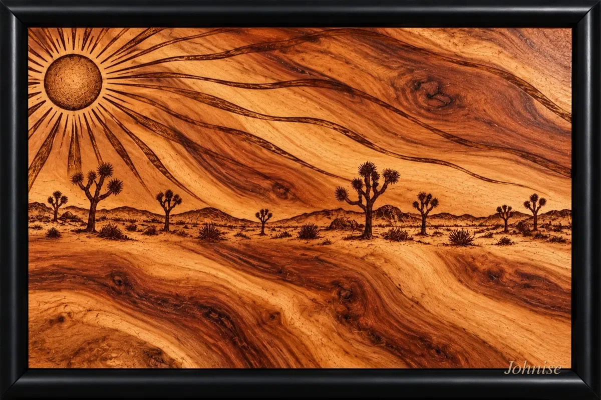 Desert-inspired wood wall hanging